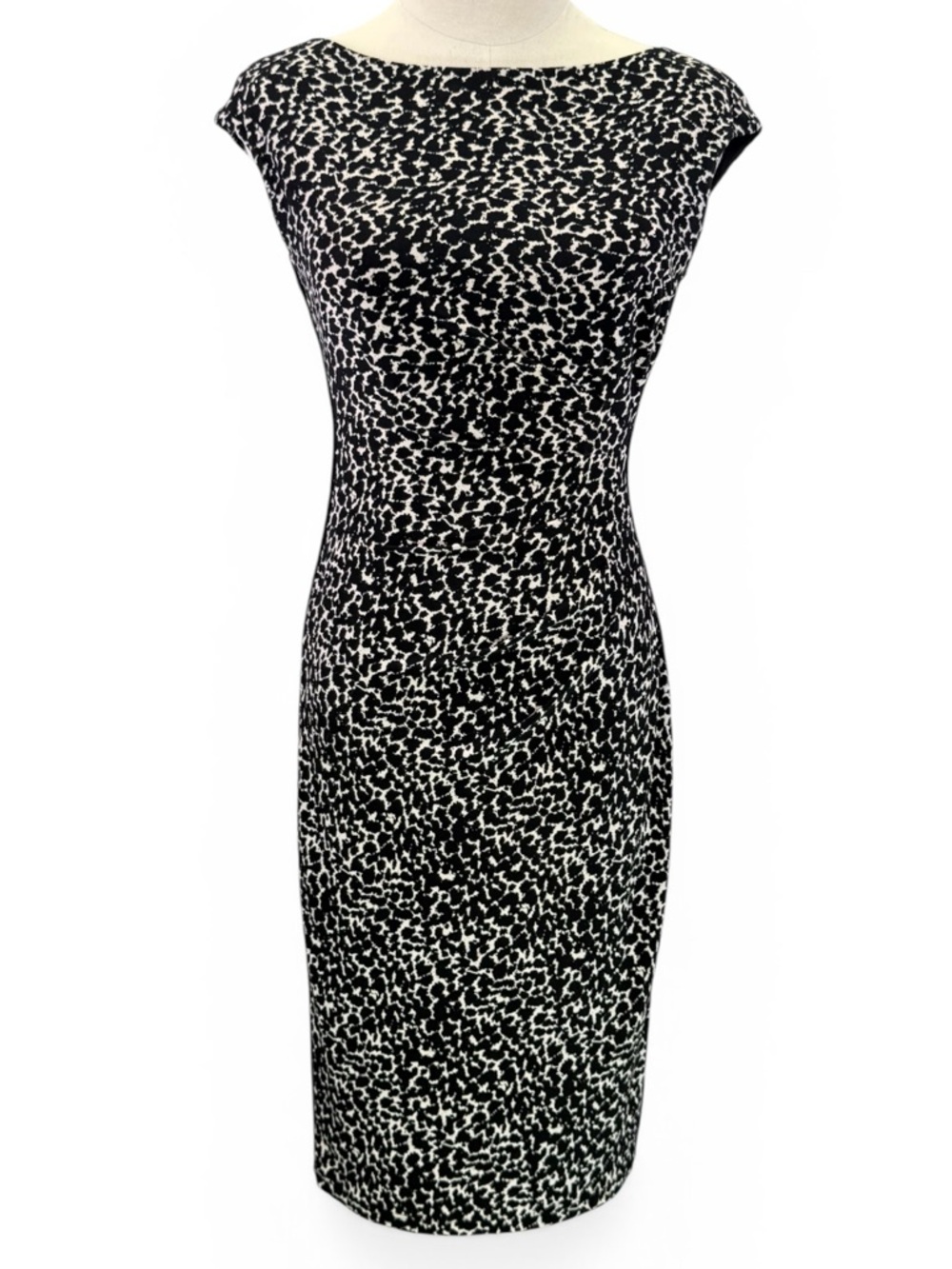Lauren Ralph Lauren Black Animal Print Ruched Sheath Sleeveless Dress Size 2